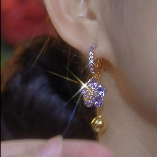 Elegant Purple Zircon Flower Huggie Earrings - Timeless Luxury for Every Look