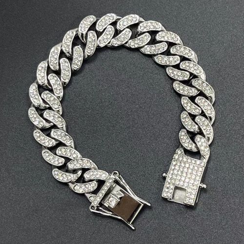 Sleek Cuban Link Bracelet – Sparkly Alloy with Crystals, Unisex Hip-Hop Style for All