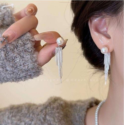 Elegant Silver Tassel Earrings - Pearls & Sparkle for Timeless Charm