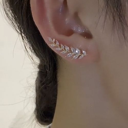 Dainty Wheat & Leaf Zircon Ear Cuff - Sparkle with Minimalist Charm ✨