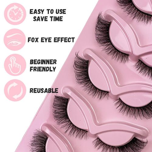 five Pairs 3D Cat Eye Lashes - Thick & Winged + Free Glue!