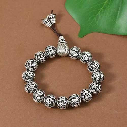 Minimalist Thai Silver Mantra Bracelet | Unisex Sleek Braided Beaded Jewelry