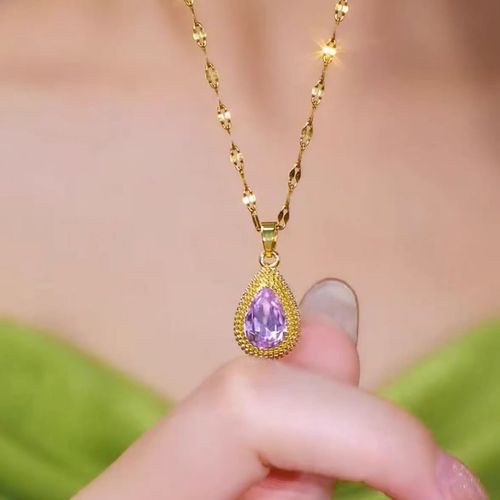 Elegant Purple Zircon Teardrop Necklace - Timeless Charm for Every Look