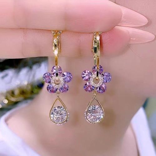 Pastel Purple Flower Zircon Earrings - Dainty & Sweet Charm ✨