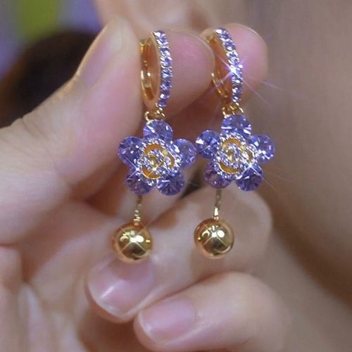Elegant Purple Zircon Flower Huggie Earrings - Timeless Luxury for Every Look