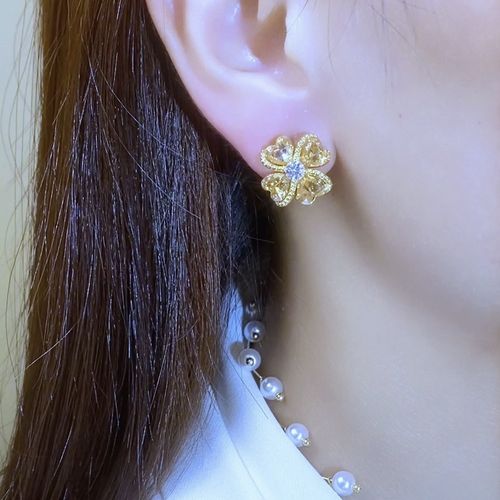 Elegant Yellow Zircon Heart-Flower Earrings | Timeless Charm for Her