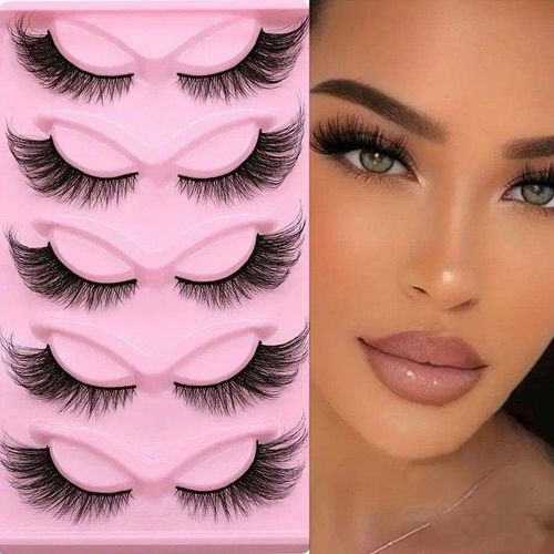 five Pairs 3D Cat Eye Lashes - Thick & Winged + Free Glue!