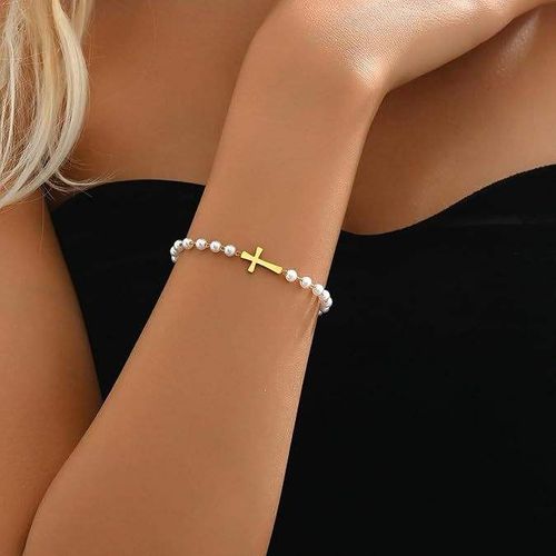 Dainty Cross Bracelet | Handmade Baroque Pearl Design – Timeless Elegance!