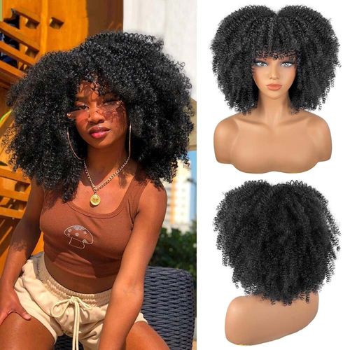 Fluffy Kinky Curly Wig - Short Afro Style Heat-Resistant Hairpiece
