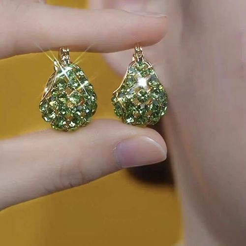 Elegant Green Zircon Drop Huggie Earrings | Slim Face Magic ✨