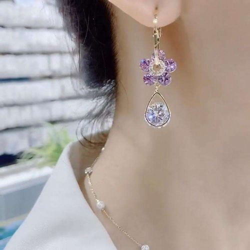 Pastel Purple Flower Zircon Earrings - Dainty & Sweet Charm ✨