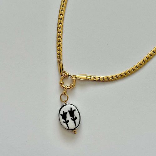 Diy Charms Stainless Women's Jewelry Accessories Gold Plated Flower Heart Shaped Charm Necklace