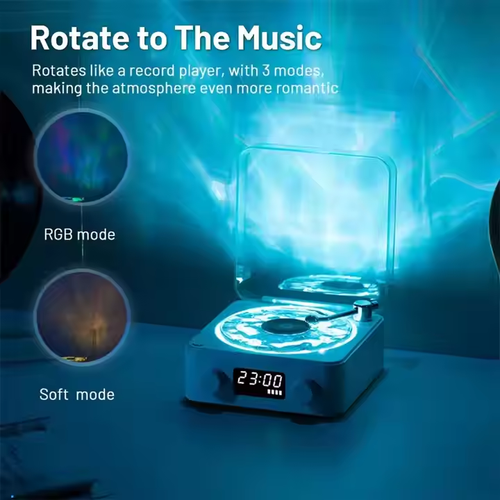 Retro Turntable Portable CD Player Bluetooth Speaker  Light Lamp Effect