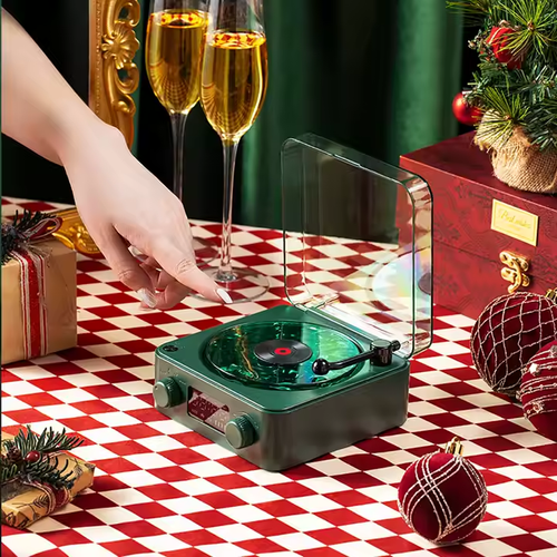 Retro Turntable Portable CD Player Bluetooth Speaker  Light Lamp Effect