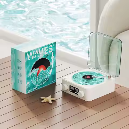 Retro Turntable Portable CD Player Bluetooth Speaker  Light Lamp Effect