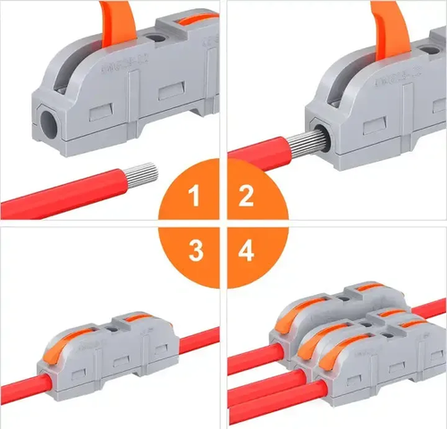 ⚡Two-wire connector with locking latch, free connection, no need to strip wires, IP67 waterproof for continuous use.🔧