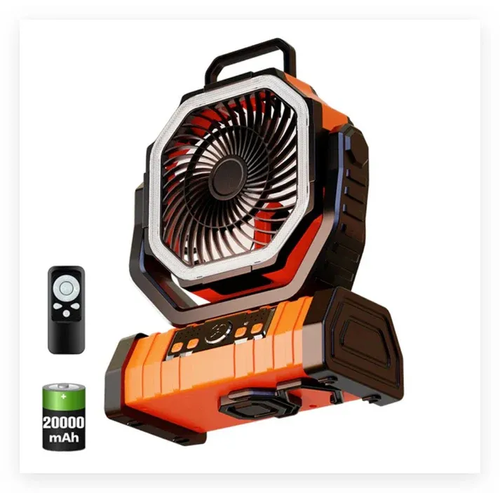 🤩Portable Camping Fan with LED Light ✅10000mAh Rechargeable Battery Operated Table Fan ✅Auto-Oscillating Tent Fan with Remote & Hook