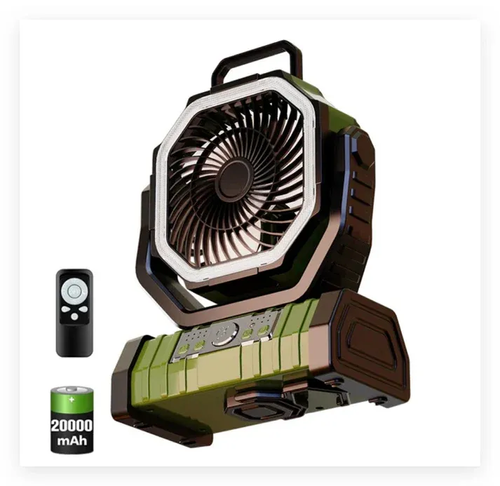 🤩Portable Camping Fan with LED Light ✅10000mAh Rechargeable Battery Operated Table Fan ✅Auto-Oscillating Tent Fan with Remote & Hook