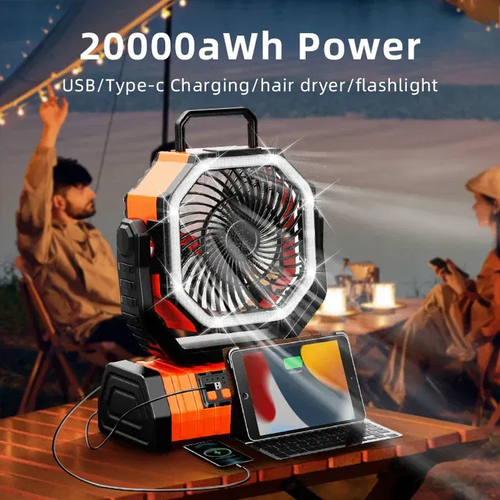 🤩Portable Camping Fan with LED Light ✅10000mAh Rechargeable Battery Operated Table Fan ✅Auto-Oscillating Tent Fan with Remote & Hook