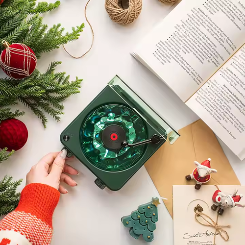 Retro Turntable Portable CD Player Bluetooth Speaker  Light Lamp Effect