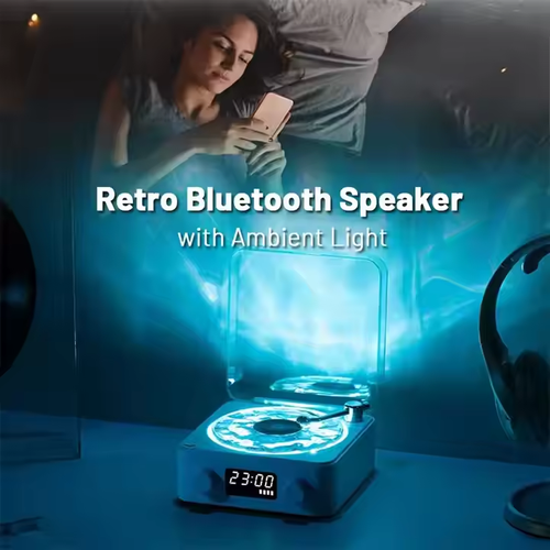 Retro Turntable Portable CD Player Bluetooth Speaker  Light Lamp Effect