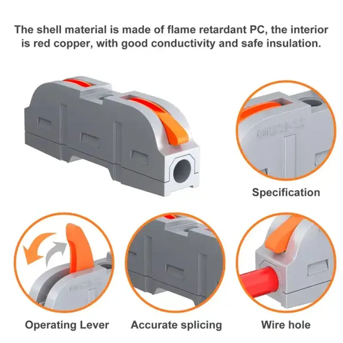 ⚡Two-wire connector with locking latch, free connection, no need to strip wires, IP67 waterproof for continuous use.🔧