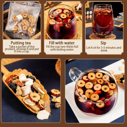 High-quality herbal tea for men, made with ginseng, yellow conk, mulberry leaves, and goji berries. This tea helps to strengthen the body and improve overall health.