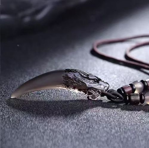 Natural Ice-Colored Obsidian Wolf Fang Pendant