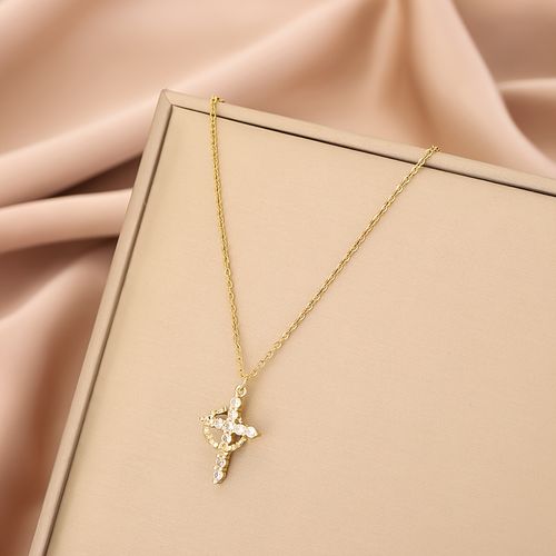 Rotating Crown Full Diamond Cross Necklace
