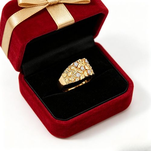 Gold Plated Nugget Ring with Stones