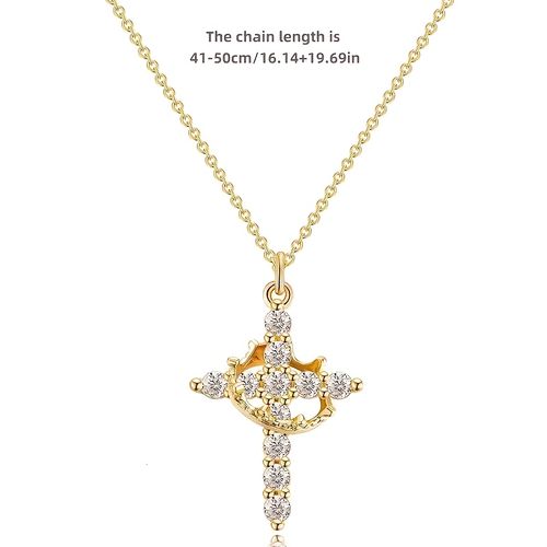 Rotating Crown Full Diamond Cross Necklace