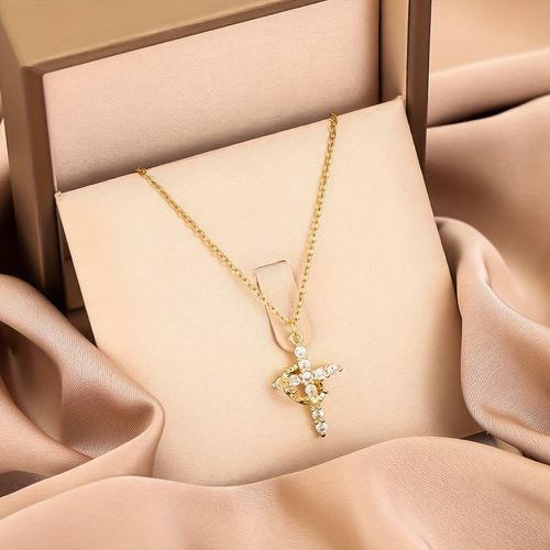 Rotating Crown Full Diamond Cross Necklace