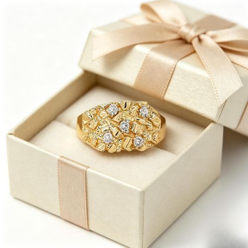 Gold Plated Nugget Ring with Stones