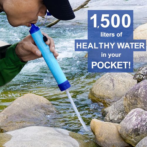 Camping emergency water purification straw