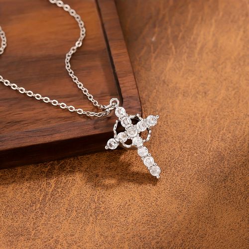 Rotating Crown Full Diamond Cross Necklace