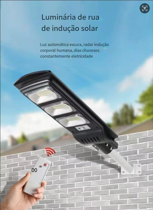 Luz de rua solar sem fio tudo em um controle remoto de radar luz impermeável luz de sensor de pátio