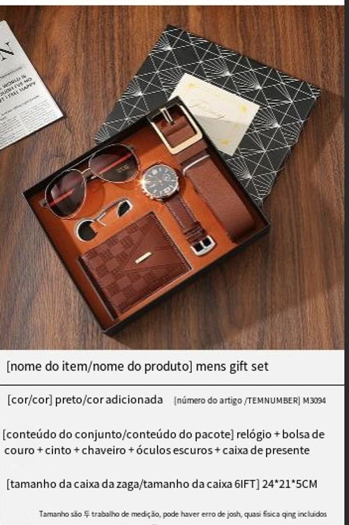 Crossover gift set mens carteiras cintos relógios de quartzo óculos escuros acompanhante mão presente