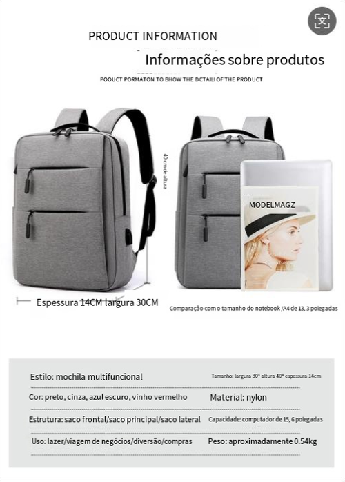 Mochila de negócios usb recarregável saco de viagem casual estudante universitário laptop bag