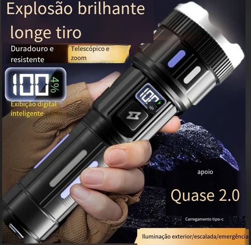Novo telefone recarregável luz forte lanterna de tiro distante patrulha ao ar livre foco de tiro distante zoom explosão flash lanterna de carregamento rápido ao ar livre lanterna impermeável