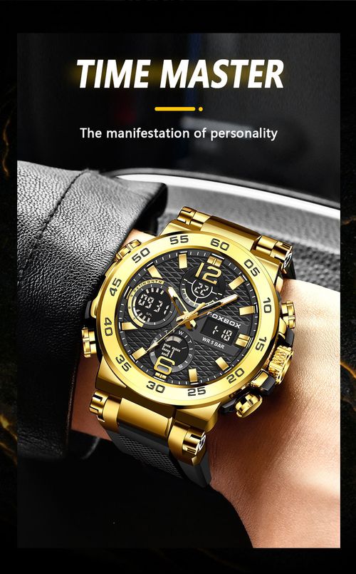 FOXBOX  LIGE Fashion New Arrivals Dual-display Multi-functional Silicone Luminous Sports Casual Waterproof Men's Watch