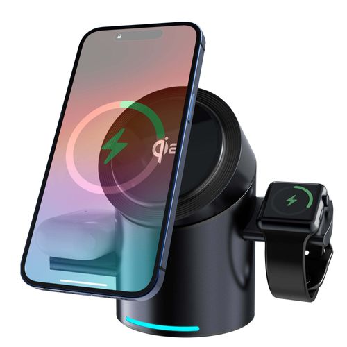 New Arrival 3-in-1 Auto-Rotating 15W Fast Aluminium Magnetic Wireless Charger Qi2 TRUE OTP OVP Auto-Rotating Wireless