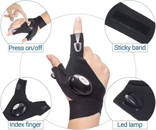 New LED Fingerless Gloves, designed for nighttime work and fishing Hands-free lighting device with built-in battery