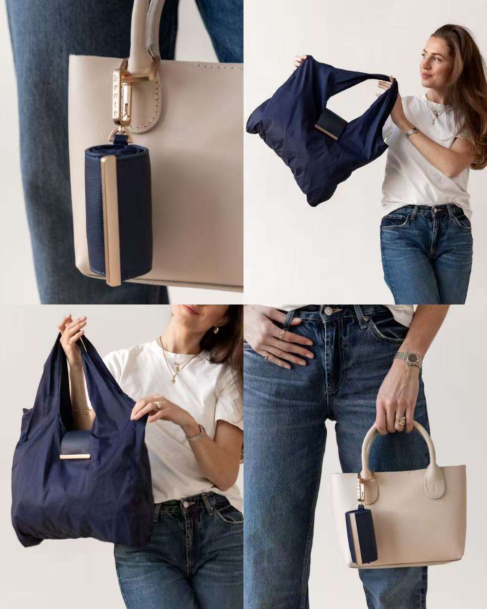 Eco-Friendly Portable Vintage-Style Oversized Foldable Shopping Shoulder Bag with Keyring Charm and Single Handle Design
