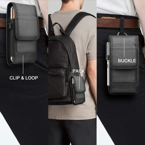 Men's Double-Layer Waist Bag Oxford Nylon Fabric with Light Water Resistance Leather Phone Pouch