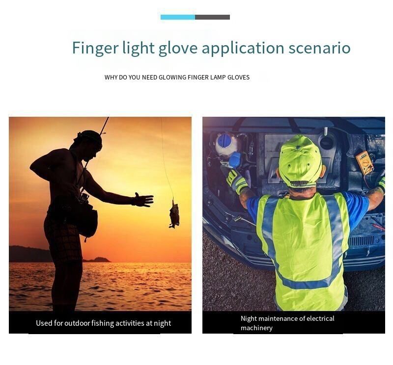 New LED Fingerless Gloves, designed for nighttime work and fishing Hands-free lighting device with built-in battery