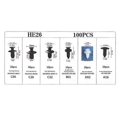 (100pcs 1set）Car Bumper Retainer Clips Fender Hole Rivets Universal Door Trim Panel Fastener Clips Screw Mix Size Auto Tool