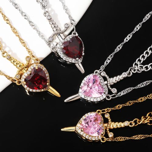 Love and Sword Pendant Necklace Set Stylish Two-Piece Necklace Jewelry Unisex & Couple's Must-Have
