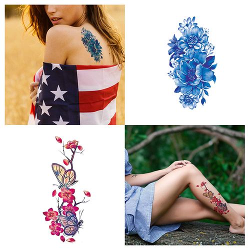 Mixed Style Temporary Tattoos Multi-Colored Roses Butterflies Paper Body Art for Women Girls & Kids