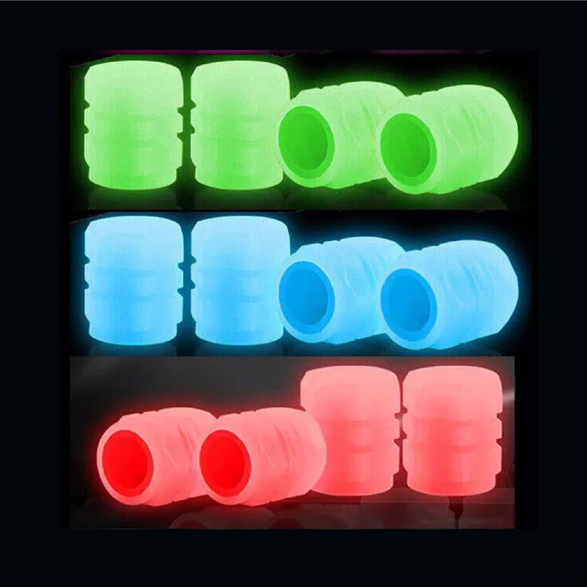 Luminous Valve Caps Fluorescent Green & Blue Night Glow Car, Motorcycle, Bicycle Wheel Styling Tyre Hub Luminous Cap Decor
