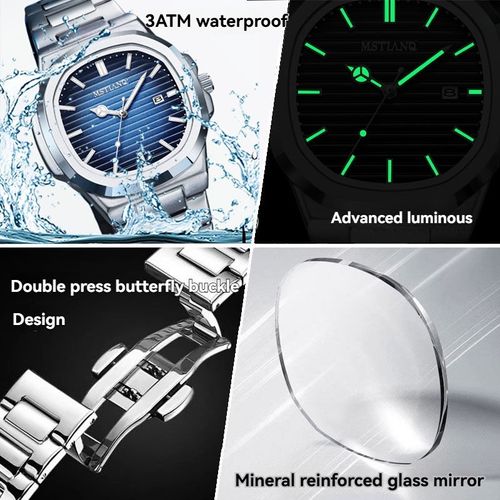 Buy a Watch, Get Jewelry Free: Stainless Steel Men's Watch – Luxurious, Elegant, Water-Resistant Square Men's Quartz Watch